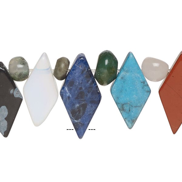 Multi-gemstone / brown goldstone 1pkg1, double-drilled diamond / pebble bead 13 inch 18x10mm-23x16mm / small image number 1