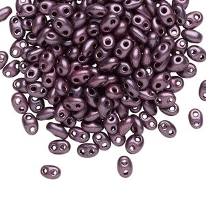 Seed bead, Preciosa Twin™ Czech glass, pkg/250g, 5x2.5mm oval, opaque dark purple terra pearl black, (28998).