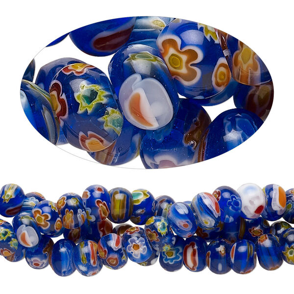 Bead mix, millefiori glass, opaque to transparent multicolored, 10x7mm rondelle with 0.6-0.8mm hole. Sold per pkg of (3) 15-inch strands. image number 0