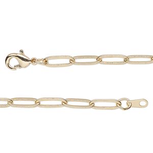 Chain 1pkg1 paperclip, 3.8mm / lobster claw clasp, gold-finished brass 36 inch