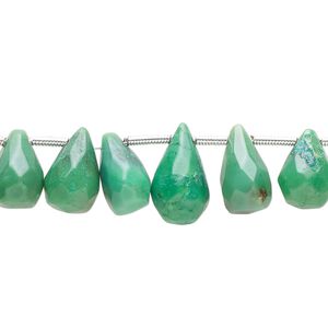 Chrysoprase 1pkg22, hand-cut top-drilled faceted briolette bead natural graduated 10x6mm-14x7mm