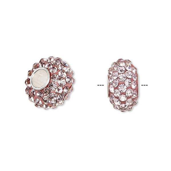 Bead, Dione®, Czech glass rhinestone / epoxy / sterling silver grommets, pink, 14x8mm rondelle, 4.5mm hole. Sold individually. image number 0