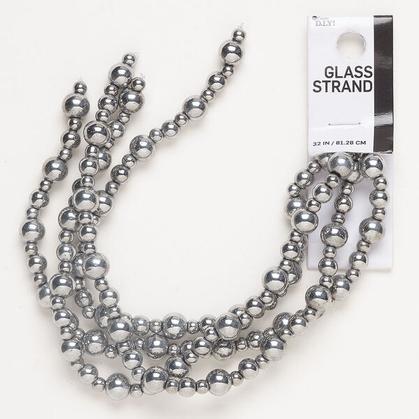 Glass 1pkg1, round bead 32 inch silver 4mm / 5mm / 7mm image number 0