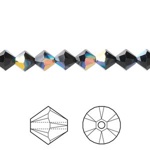 Bead 24pk jet AB, Crystal Passions® 6mm bicone 5328