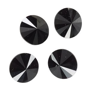 Chaton, jet, 16mm faceted rivoli. Sold per pkg of 4.