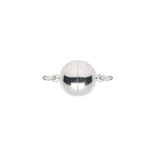Clasp, magnetic, silver-plated brass, 10mm round. Sold individually. image number 0