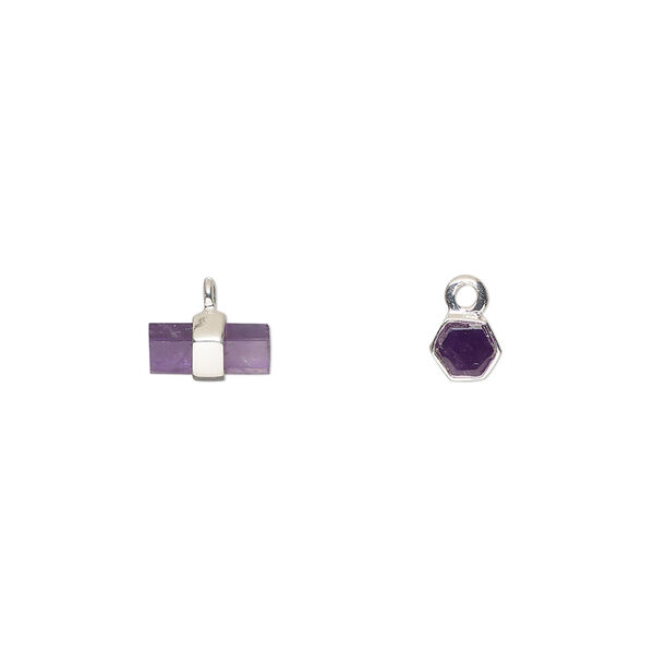 Drop sterling silver amethyst 1pk 8x4mm hand-cut double-sided hex, natural image number 0