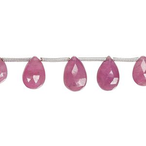 Pink sapphire 1pkg9, hand-cut top-drilled faceted puffed teardrop bead graduated 8x5mm-11x7mm