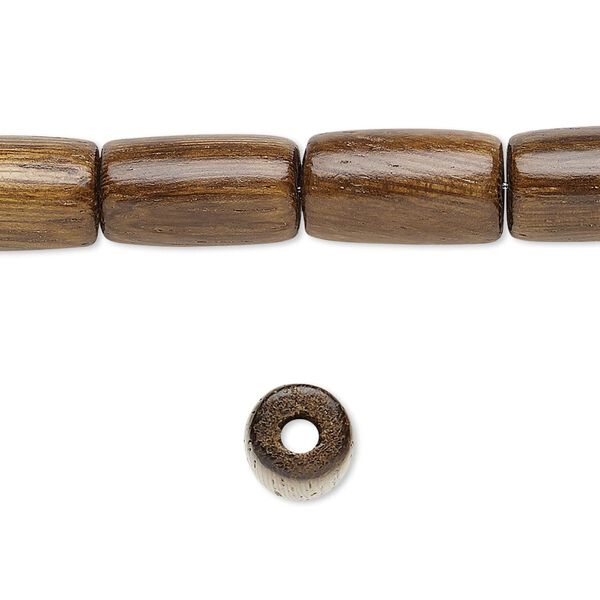 Bead, wood (waxed), 15x8mm hand-cut round tube. Sold per 15-1/2" to 16" strand. image number 0