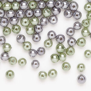 Glass pearl mix 1pkg250, grey and light pine, 4mm round