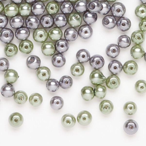 Glass pearl mix 1pkg250, grey and light pine, 4mm round image number 0