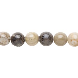 Fossil coral 1pkg1, round bead natural 15.5-16 inch 8mm