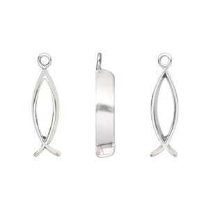 Drop, antiqued sterling silver, 18x6mm Christian fish. Sold individually.
