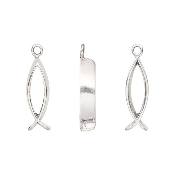 Drop, antiqued sterling silver, 18x6mm Christian fish. Sold individually. image number 0