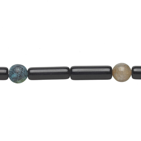 Black obsidian / multi-gemstone 1pkg1, tube / round bead C grade, 15 inch 12x4mm-13x4mm / 6-7mm image number 0