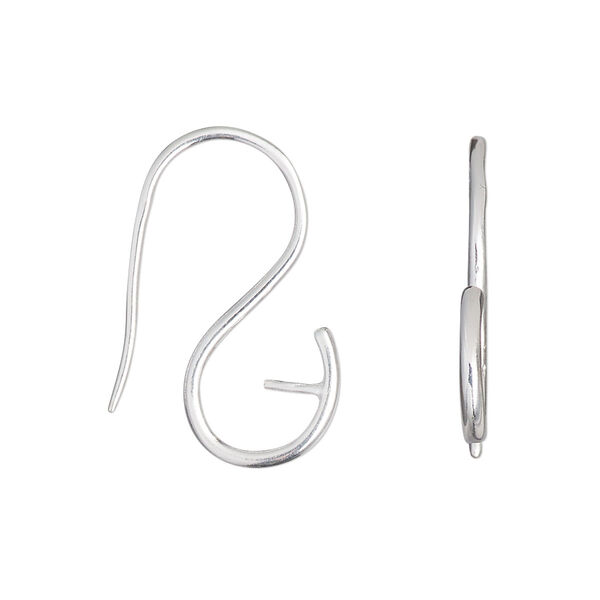 Ear wire, sterling silver, 25mm with 4mm peg, fits 8mm half-drilled round bead, 17 gauge. Sold per pair. image number 0