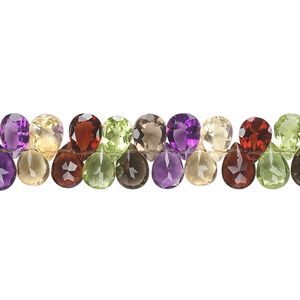 Multi-gemstone 1pkg1, hand-cut top-drilled faceted puffed teardrop bead 8 inch 7x5mm