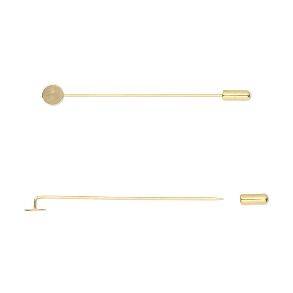 Hat pin, gold-finished stainless steel, 3 inches with 8mm flat pad and 10x4mm clutch, 18 gauge. Sold per pkg of 2. image number 0