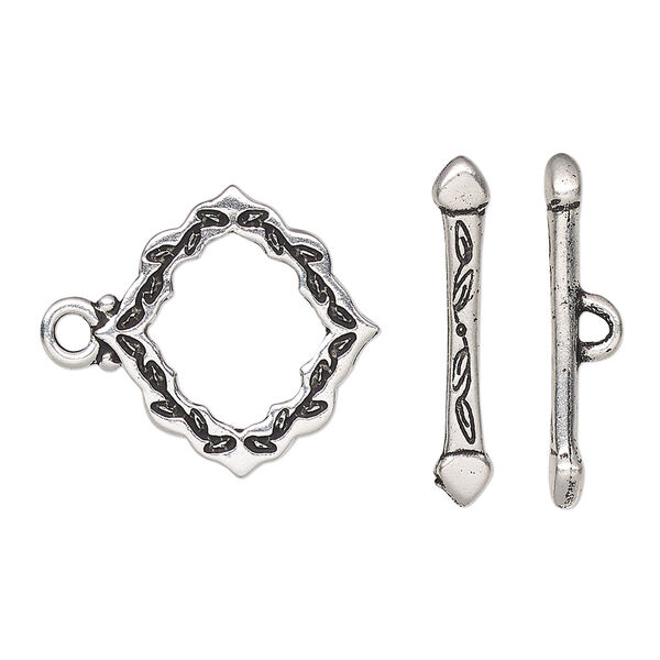 Clasp, TierraCast®, toggle, antique silver-plated pewter, 19.5x19mm double-sided scalloped diamond with ivy cathedral design. Sold per pkg of 10. image number 0
