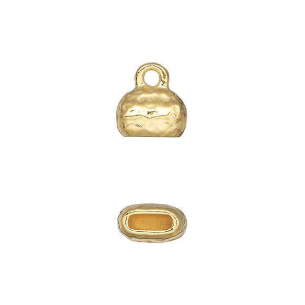 End cap, TierraCast®, "Hammertone" collection, gold-plated pewter (tin-based alloy), 10x7mm hammered cap. Sold per pkg of 2. image number 0
