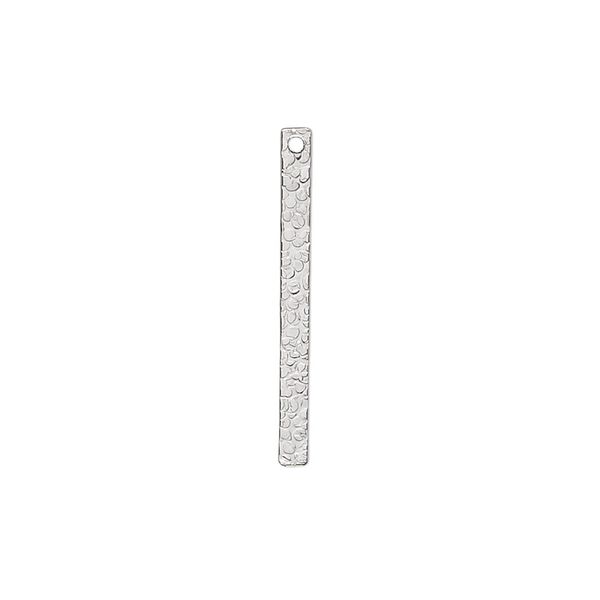 Drop, sterling silver, 25x2mm double-sided textured bar. Sold per pkg of 6. image number 0