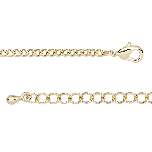 Chain, gold-finished steel and brass, 2.2mm curb, 18 inches with 2-inch extender chain and lobster claw clasp. Sold individually. image number 0