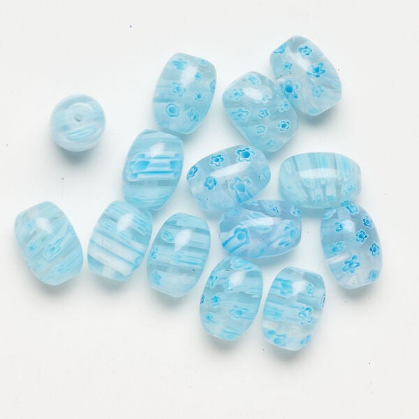 Millefiori glass 1pkg2oz, barrel bead translucent multicolored 17x12mm-18x13mm image number 1