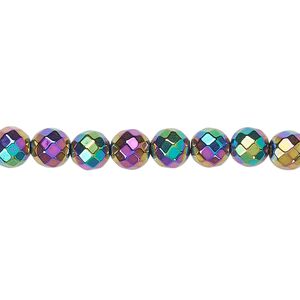 Hemalyke™ 1pkg1, rainbow titanium-coated faceted round bead 15.5-16 inch 6mm