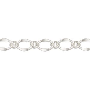 Chain 1pkg1 long & short, 6mm oval, silver-finished brass 50 foot unfinished