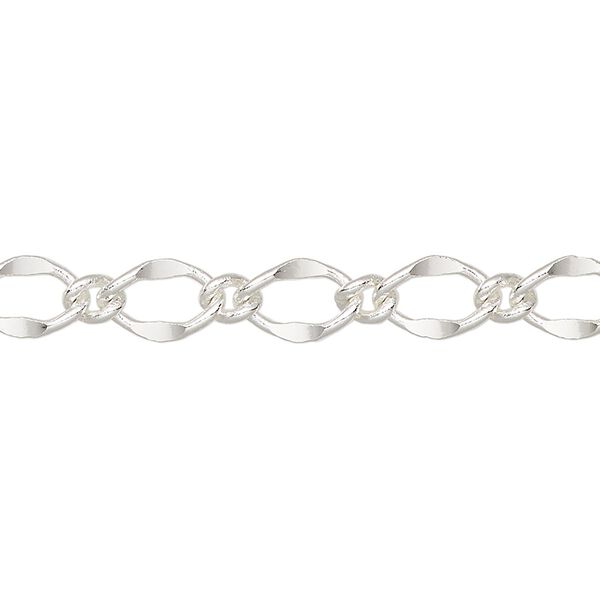 Chain, silver-finished brass, 6mm long and short oval. Sold per 50-foot spool. image number 0