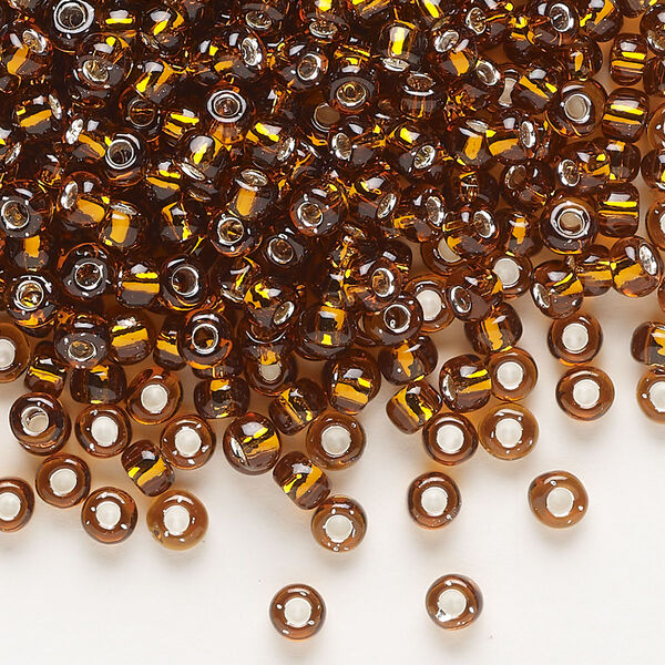 Seed bead, Dyna-Mites™, glass, transparent silver-lined root beer, #6 round. Sold per 40-gram pkg. image number 0