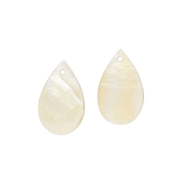 Drop, gold lip shell (natural), 18x11mm hand-cut top-drilled teardrop, Mohs hardness 3-1/2. Sold per pkg of 2. image number 0