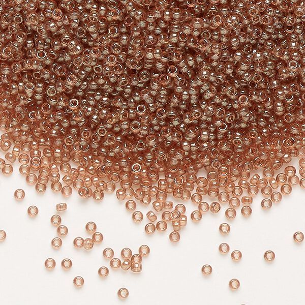 Seed bead, Miyuki, glass, pkg/35g, #15 rocaille, translucent gold luster peach topaz (RR-310). image number 0