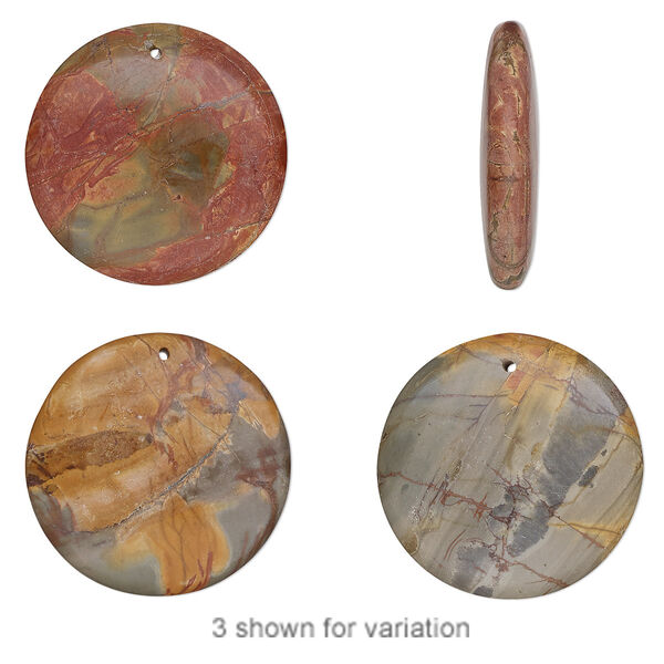 Red creek jasper 1pkg2, top-drilled flat round focal B grade, 35mm image number 0