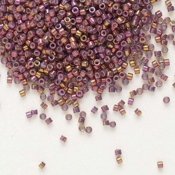 Seed bead, Delica®, glass, pkg/7.5g, #11 round, opaque metallic gold iris tea berry (DB-1013). image number 0