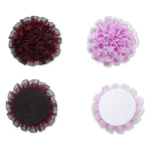 Embellishment, chiffon and felt, multicolored, 3-3/4 to 4-inch flower. Sold per pkg of 2.