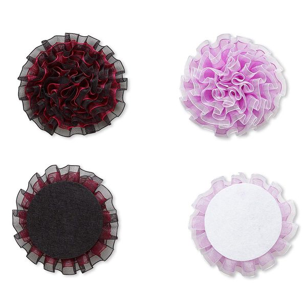 Embellishment, chiffon and felt, multicolored, 3-3/4 to 4-inch flower. Sold per pkg of 2. image number 0