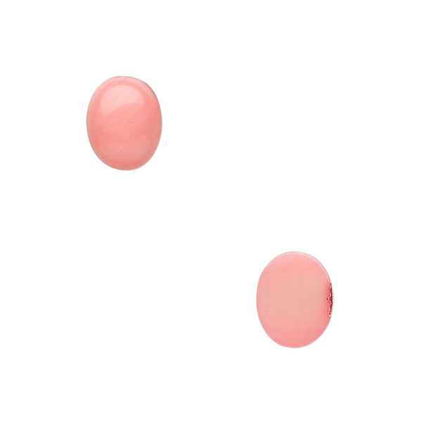 Cabochon, bamboo coral (dyed), pink, 10x8mm calibrated oval, Mohs hardness 3-1/2 to 4. Sold per pkg of 2. image number 0