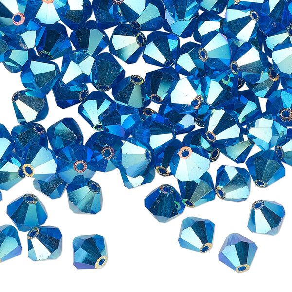 Bead 24pk Capri blue AB 2X, Preciosa Czech crystal 6mm bicone image number 0