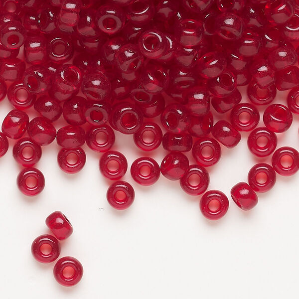 Seed bead, Miyuki, glass, pkg/25g, #6 rocaille, transparent dark ruby (RR-141D). image number 0