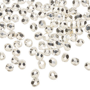 Bead, Czech fire-polished glass 1pkg100, silver-plated, 4mm faceted round.