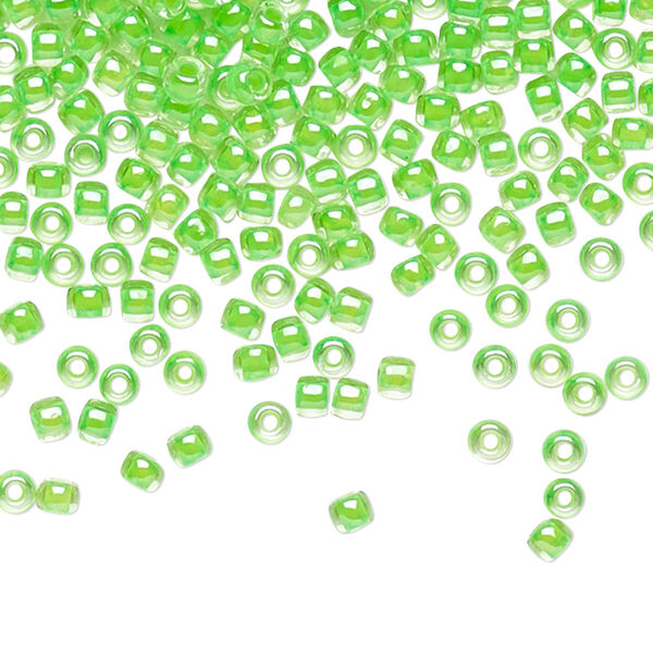 Seed bead, TOHO BEADS®, glass, pkg/7.5g, #11 round, translucent luminous inside color neon green (TR-11-805). image number 0