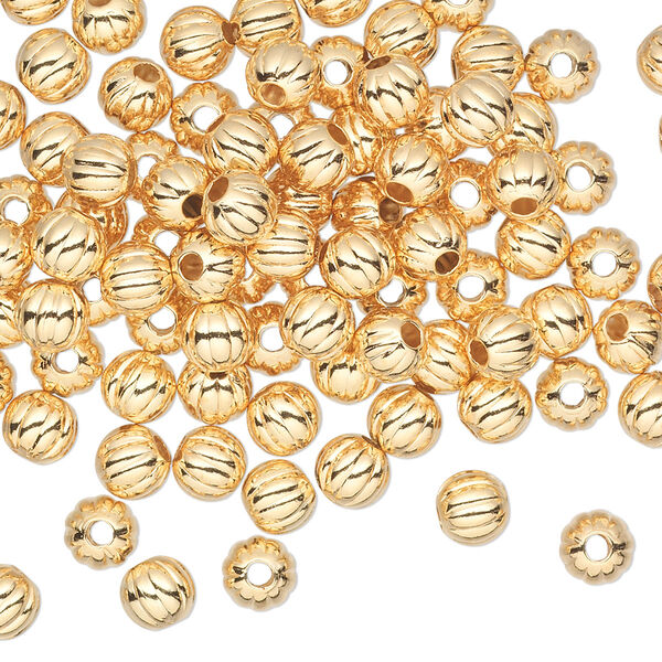 Bead, gold-plated brass, 5mm corrugated round. Sold per pkg of 1,000. image number 0