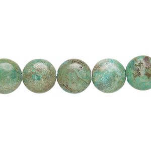 Turquoise 1pkg1, puffed flat round bead 7 inch 10mm