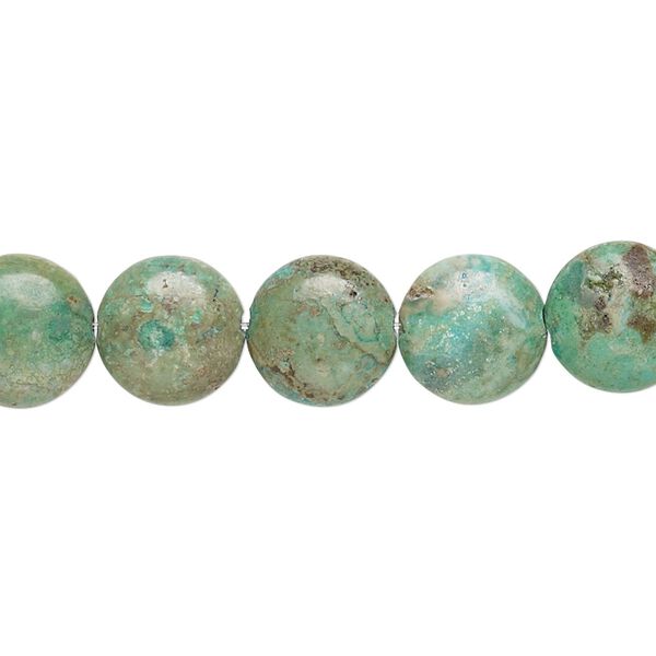 Turquoise 1pkg1, puffed flat round bead 7 inch 10mm image number 0