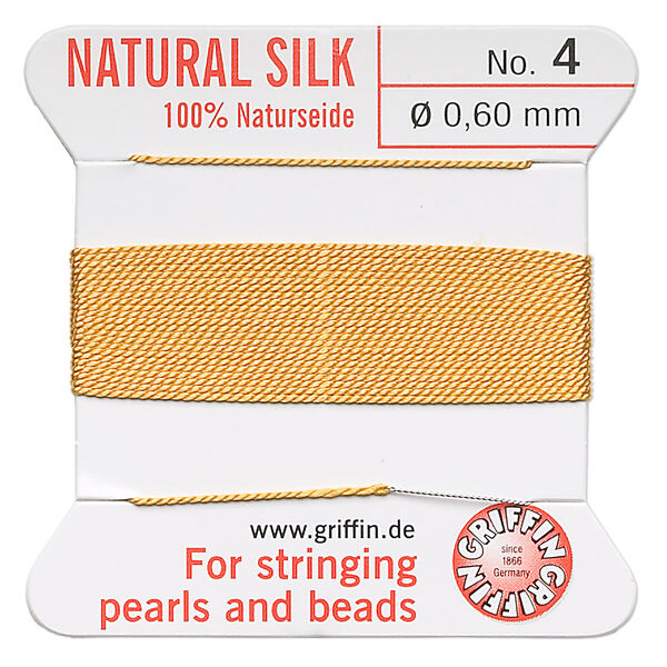 Thread, Griffin, silk, amber yellow, size #4. Sold per 2-meter card (approximately 78 inches). image number 0