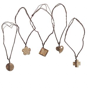 Necklace mix, Everyday Jewelry, coconut shell and waxed cotton, assorted shapes, 18 inches with adjustable slip knot closure. Sold per pkg of 5.