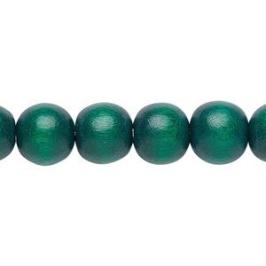 Bead, Taiwanese cheesewood (dyed / waxed), dark green, 9-10mm round. Sold per pkg of (2) 15-1/2" to 16" strands.