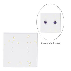 Earring card, paper, white with gold-colored confetti, 2x2-inch square. Sold per pkg of 100.