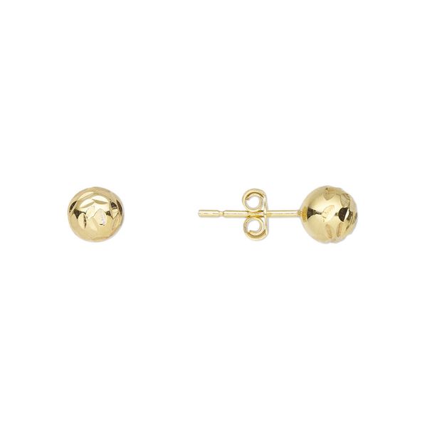 Earstud, gold-finished sterling silver, 6mm diamond-cut ball with post. Sold per pair. image number 0